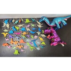 60 Pc Dinosaures Party Favor Keychain Lot Stompy Tremor TY Beanie Boos Flippable